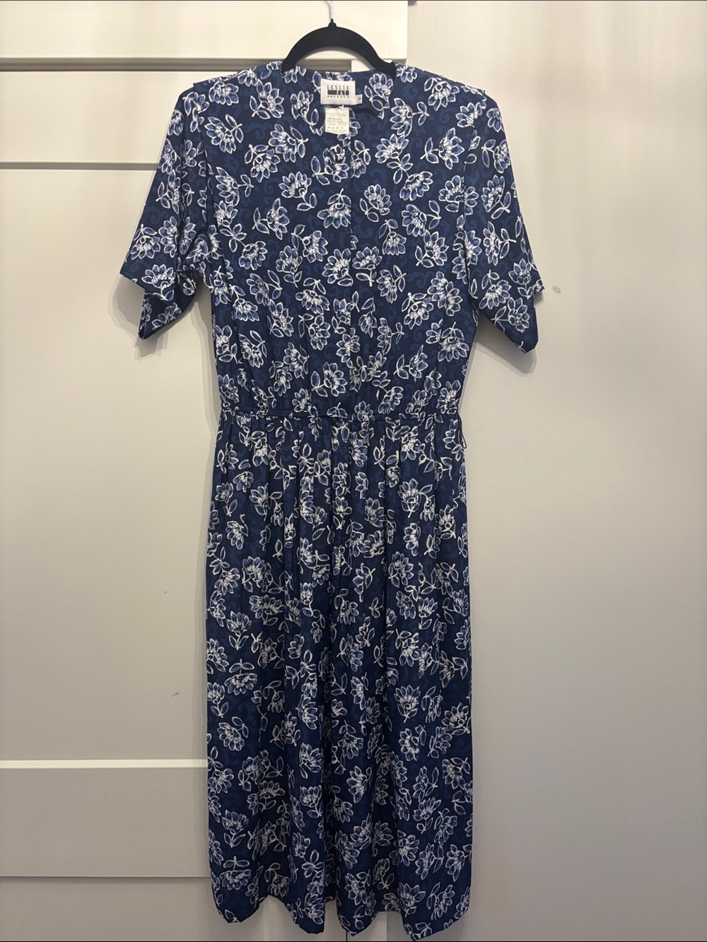 Leslie Fay Navy Blue Floral Midi Dress